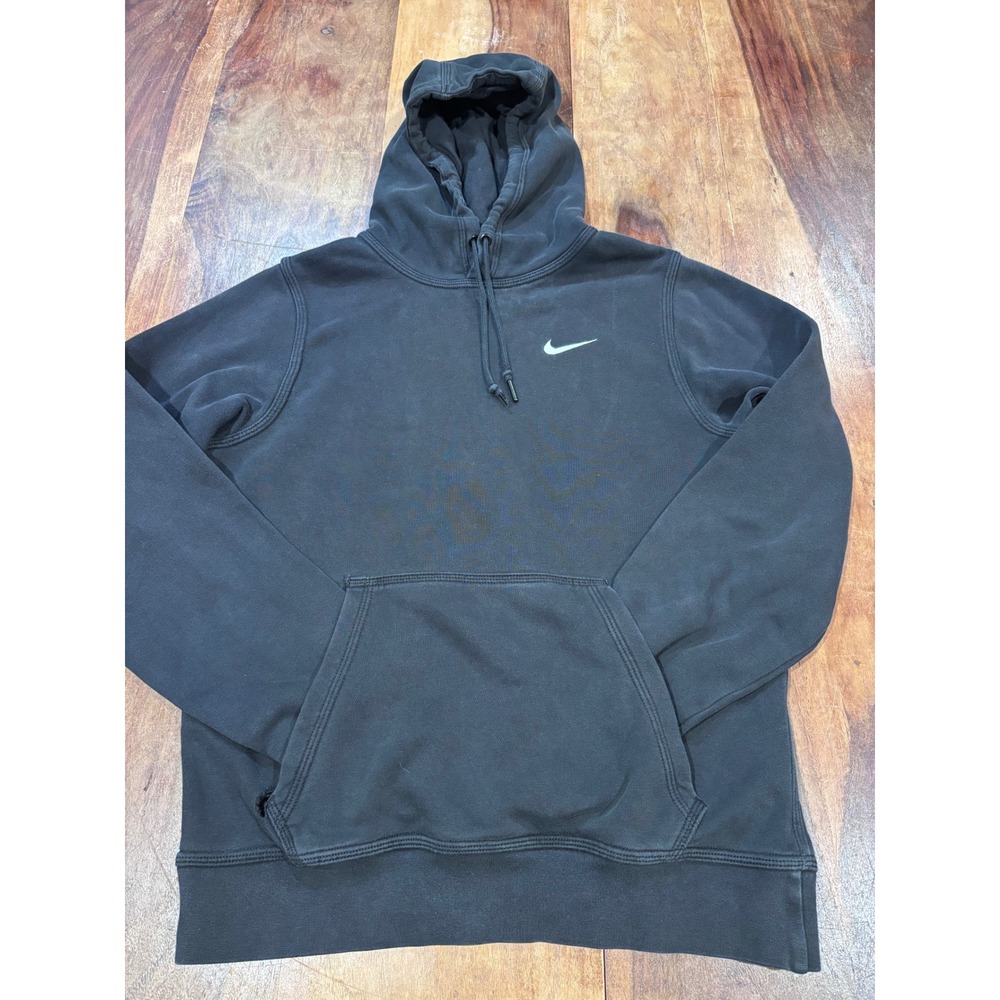 NIKE hoodie mens small black embroidered swoosh pullover 826433 -010 gym sporty